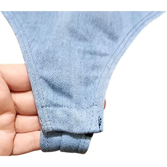 Denim Blue Womens Off-Shoulder Button-Up Bodysuit By Denim Blvd - Size S - Picture 4 of 10